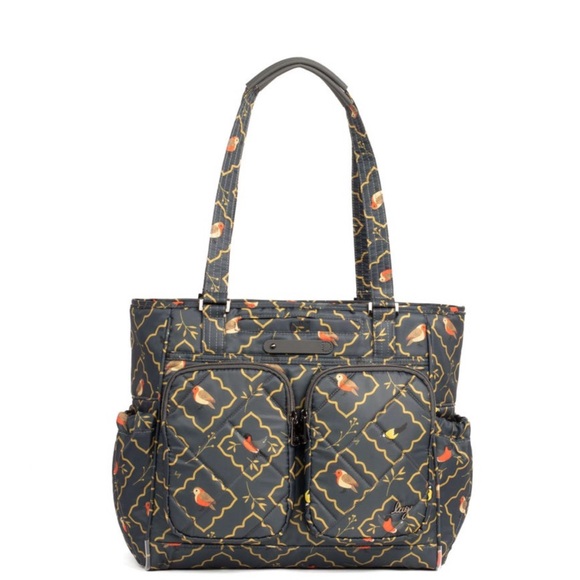 lug Handbags - Lug Trotter Tote Song Birds Black and Orange Patterned Tote 🤎💛🩶🧡